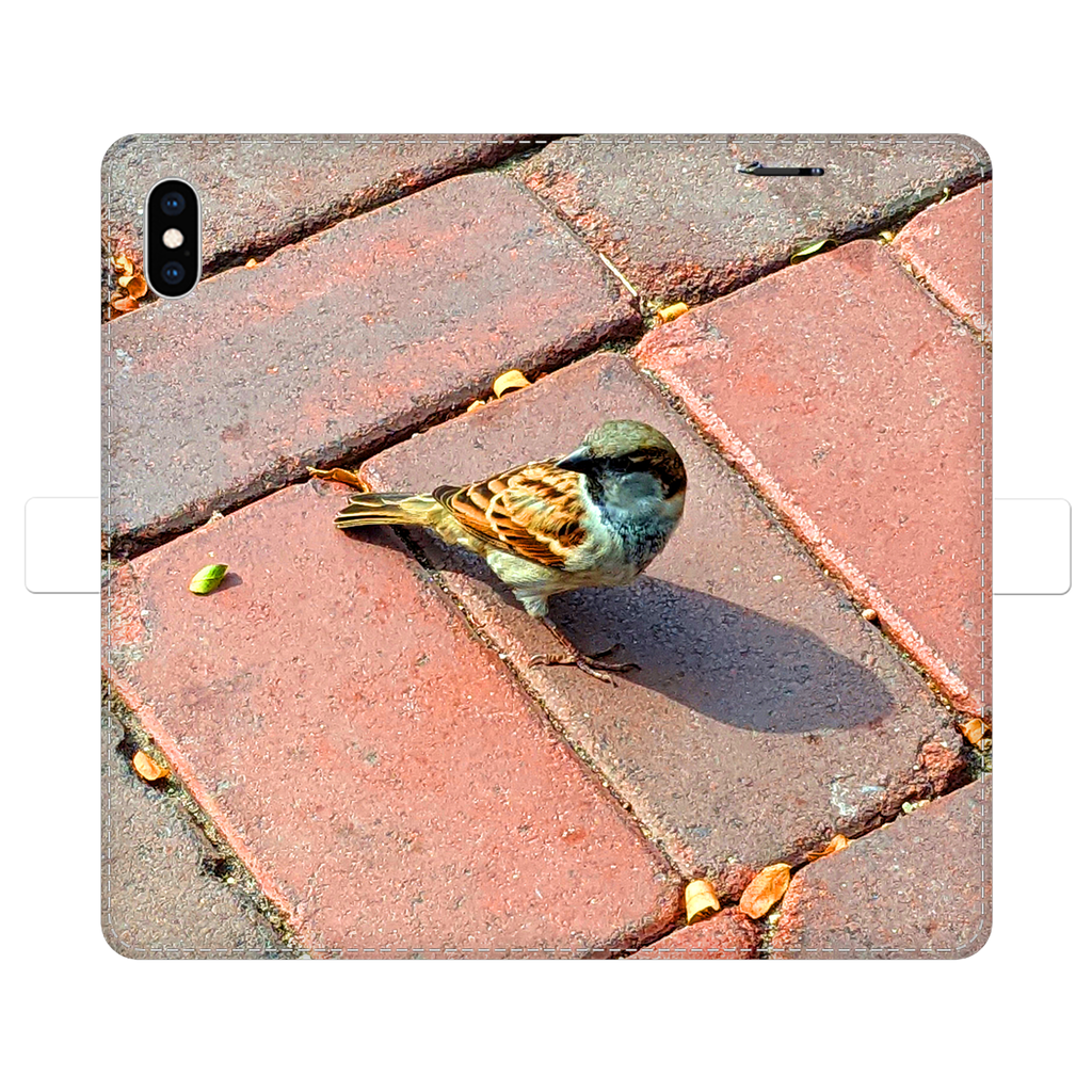 Bird Fully Printed Wallet Case featuring vibrant bird designs on a white faux leather exterior with a black phone holder.