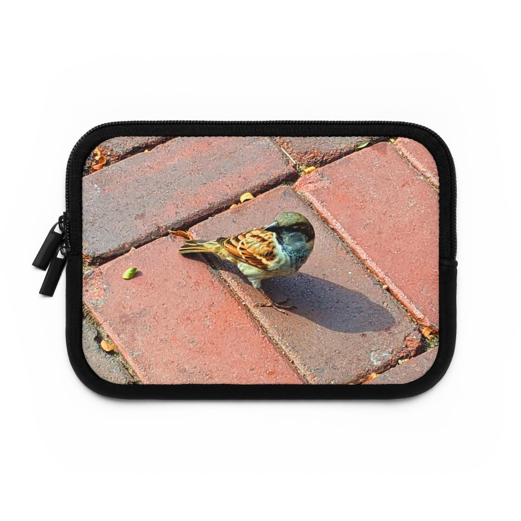 Bird Laptop Sleeve featuring a customizable front design and a solid black back, made from smooth neoprene material.