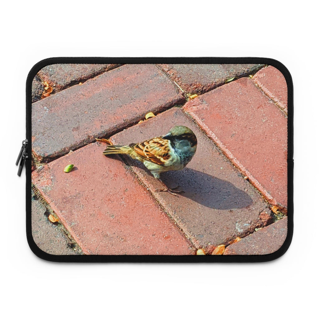 Bird Laptop Sleeve featuring a customizable front design and a solid black back, made from smooth neoprene material.