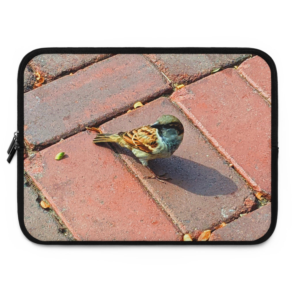Bird Laptop Sleeve featuring a customizable front design and a solid black back, made from smooth neoprene material.