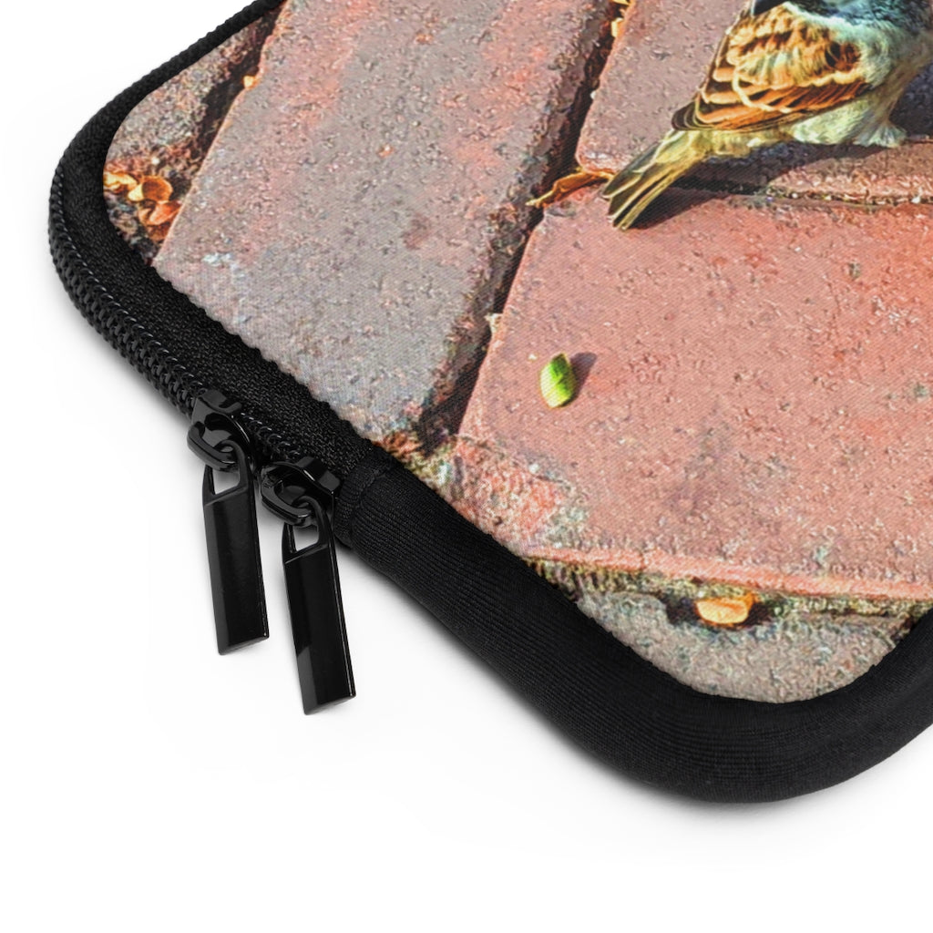 Bird Laptop Sleeve featuring a customizable front design and a solid black back, made from smooth neoprene material.