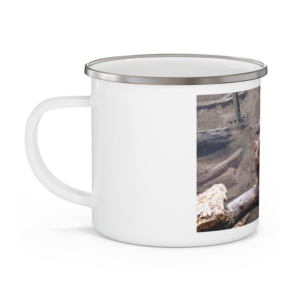 Bird Owl Enamel Camping Mug featuring a colorful owl design, perfect for outdoor adventures and stylish gatherings.