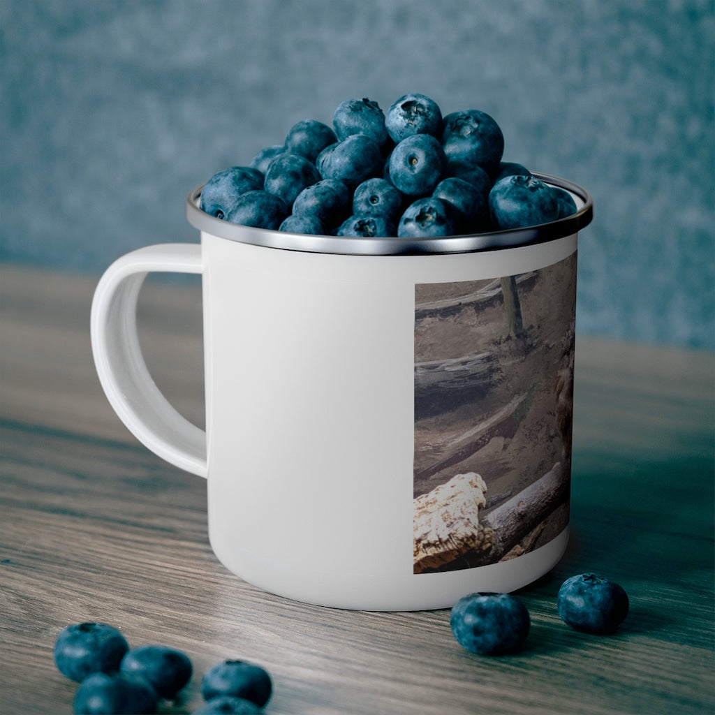 Bird Owl Enamel Camping Mug featuring a colorful owl design, perfect for outdoor adventures and stylish gatherings.