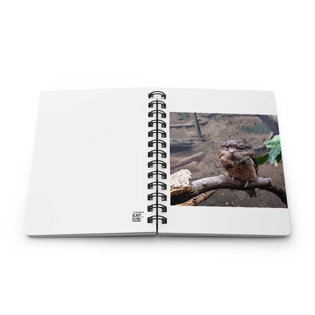Bird Owl Spiral Bound Journal with glossy laminated cover and lined pages, featuring a whimsical owl design.