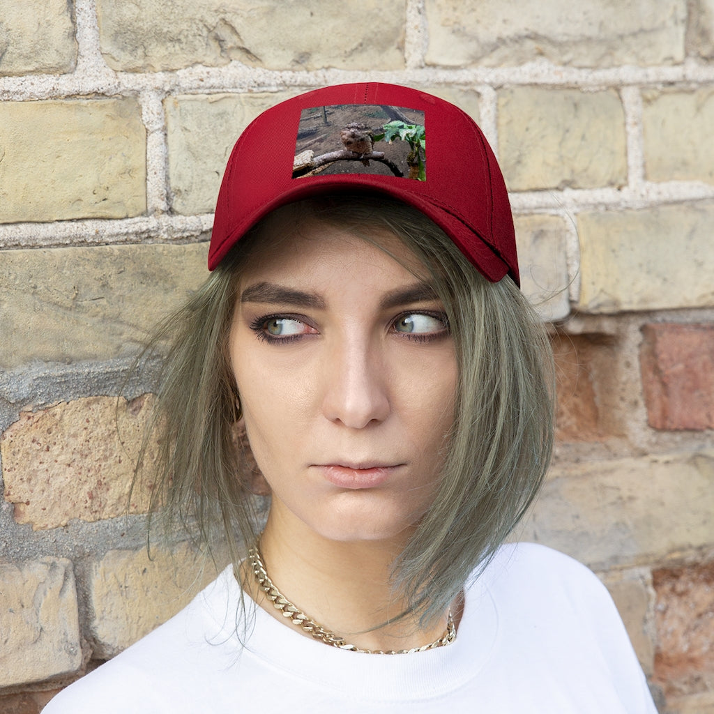 Bird Owl Unisex Twill Hat featuring a classic 6-panel design, adjustable Velcro closure, and made from 100% cotton twill for comfort and durability.