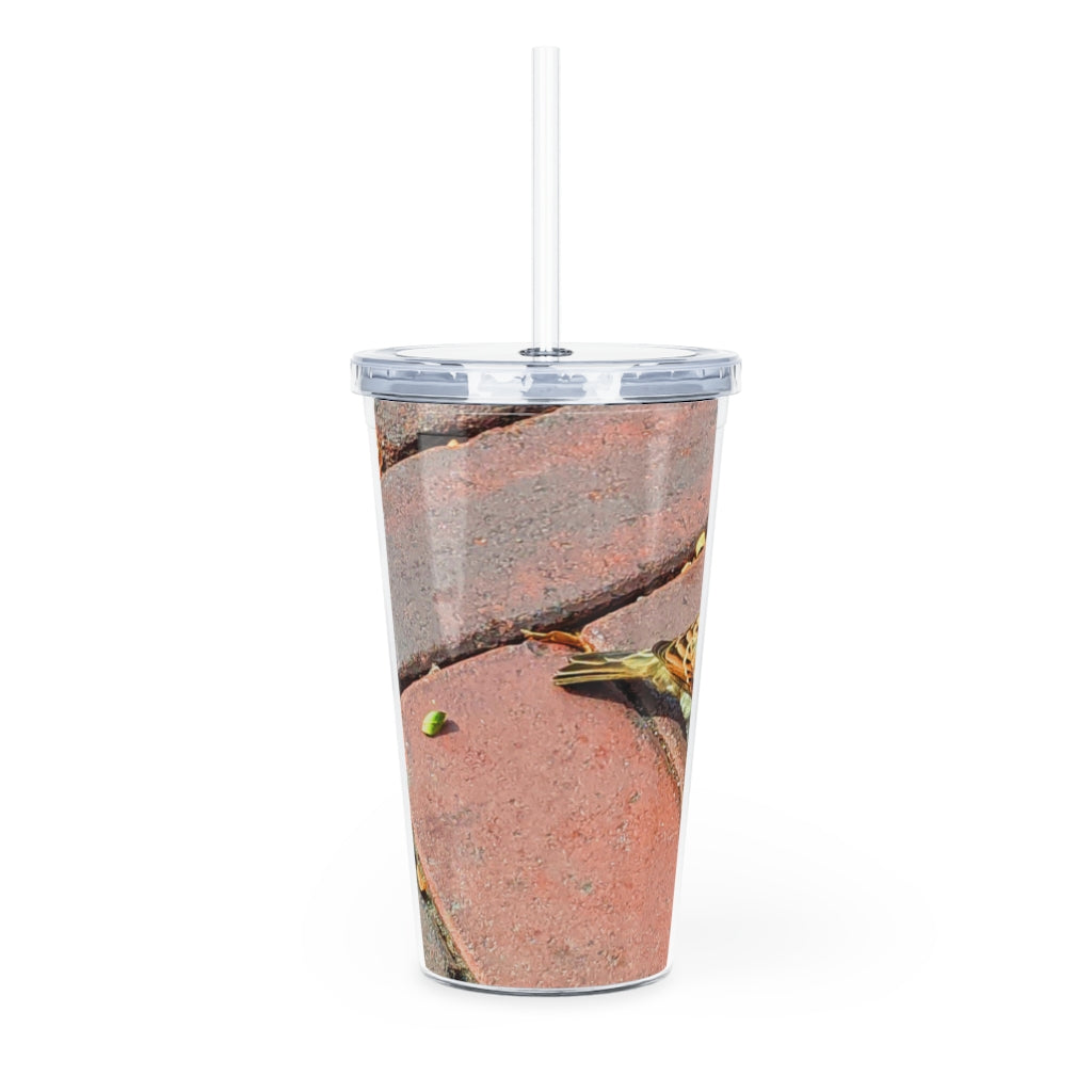 Bird Plastic Tumbler with Straw showcasing a customizable design and double wall insulation, perfect for drinks at any event.