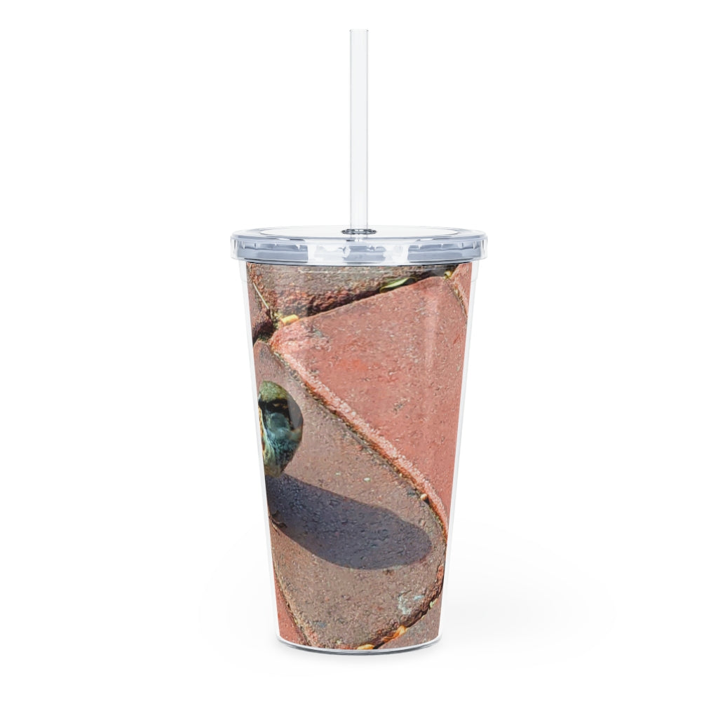 Bird Plastic Tumbler with Straw showcasing a customizable design and double wall insulation, perfect for drinks at any event.