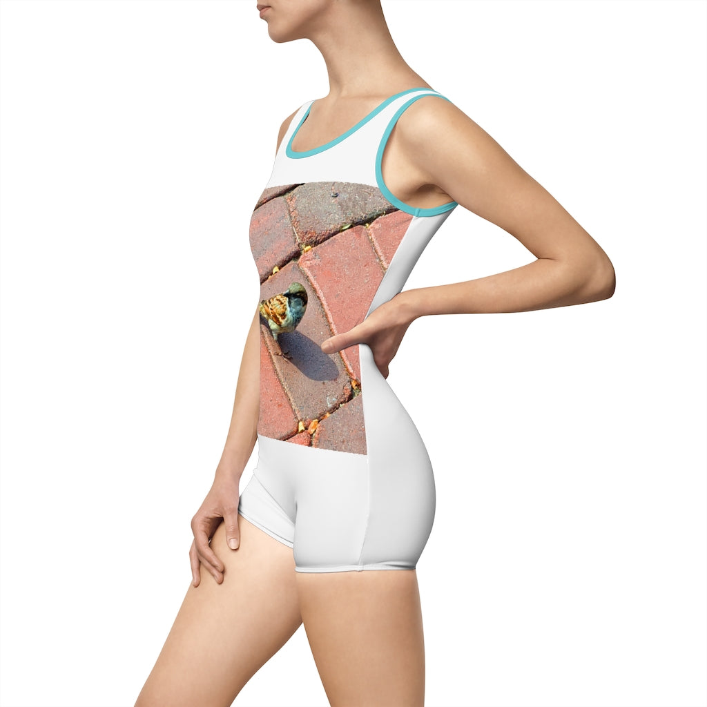 Bird Women's Vintage Swimsuit featuring a deep U-shape neck cut, customizable design, and lightweight fabric, perfect for confident women.