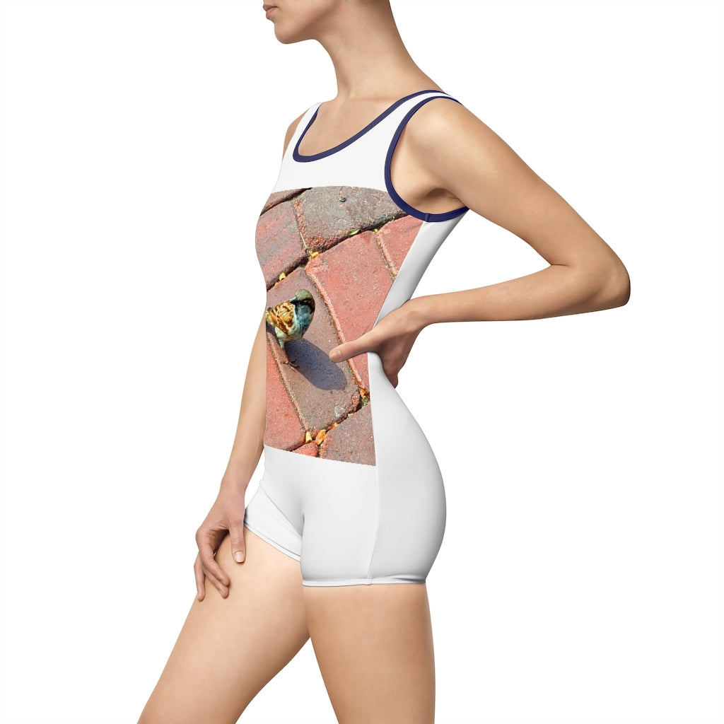 Bird Women's Vintage Swimsuit featuring a deep U-shape neck cut, customizable design, and lightweight fabric, perfect for confident women.