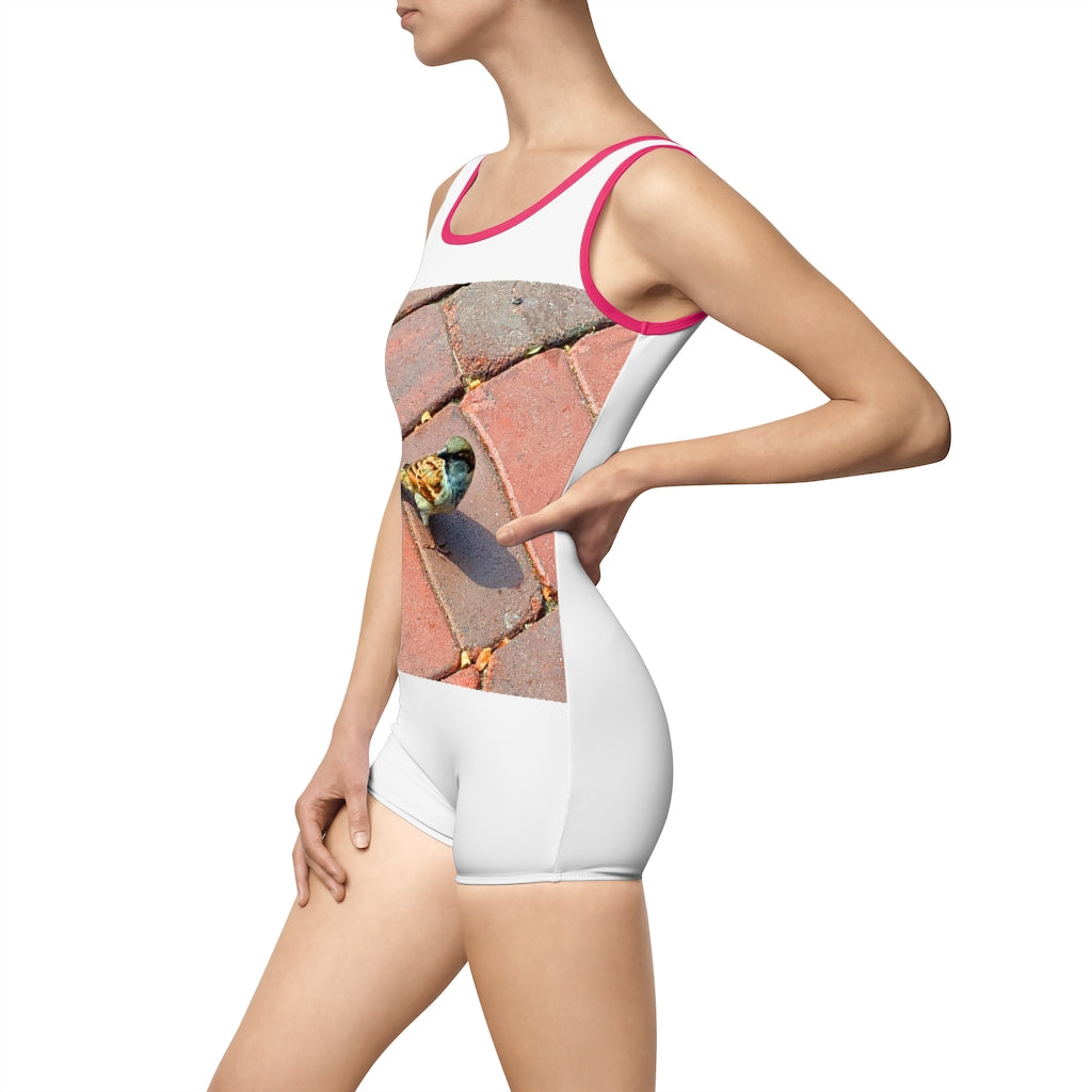 Bird Women's Vintage Swimsuit featuring a deep U-shape neck cut, customizable design, and lightweight fabric, perfect for confident women.