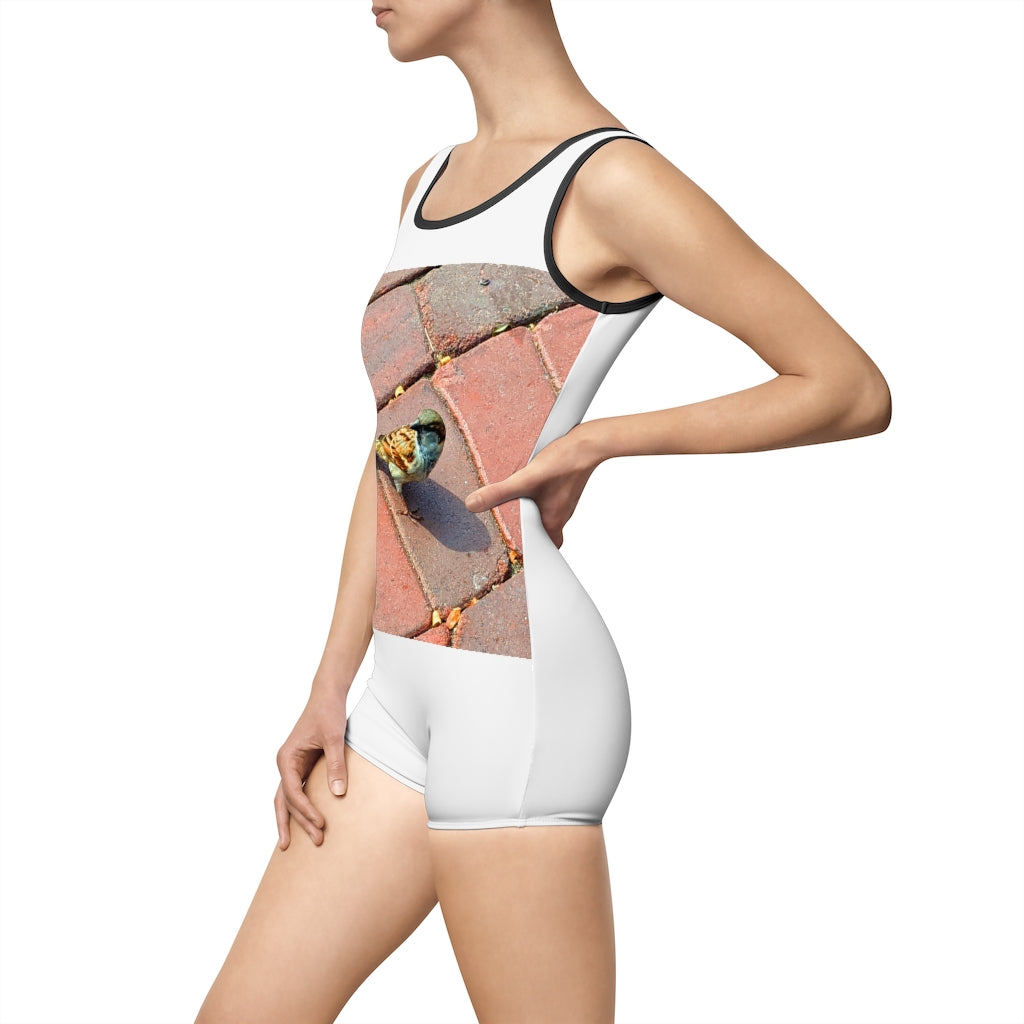 Bird Women's Vintage Swimsuit featuring a deep U-shape neck cut, customizable design, and lightweight fabric, perfect for confident women.