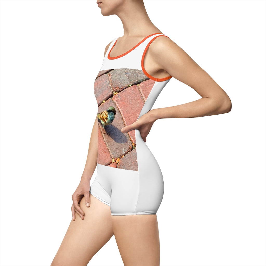 Bird Women's Vintage Swimsuit featuring a deep U-shape neck cut, customizable design, and lightweight fabric, perfect for confident women.