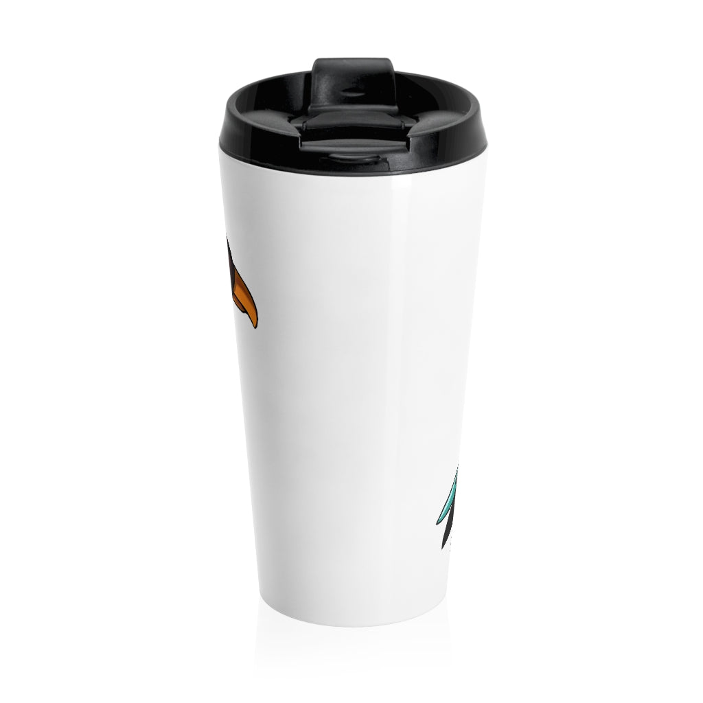 Birdam Stainless Steel Travel Mug with black lid, showcasing its sleek design and high-quality sublimation printing.