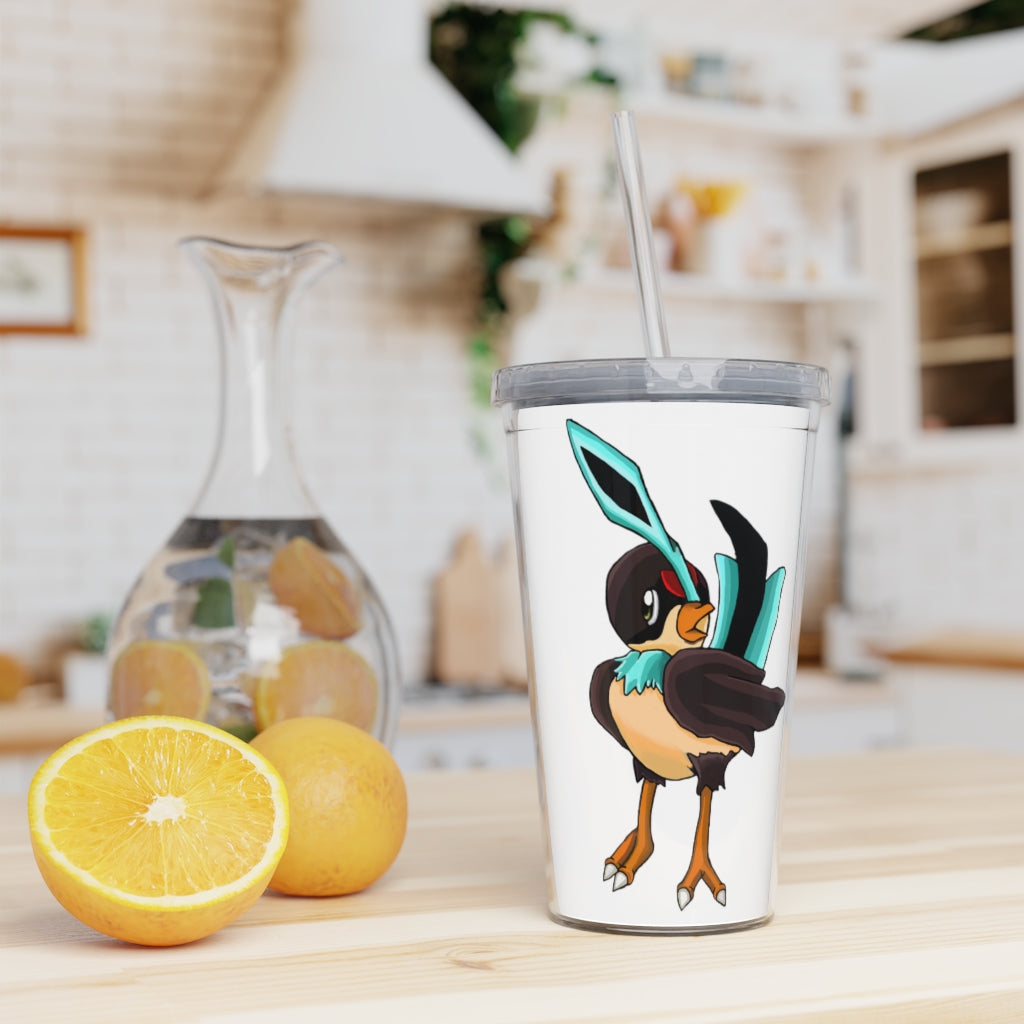 Birdi Plastic Tumbler with Straw in vibrant colors, featuring a removable insert for customization, lid, and straw.