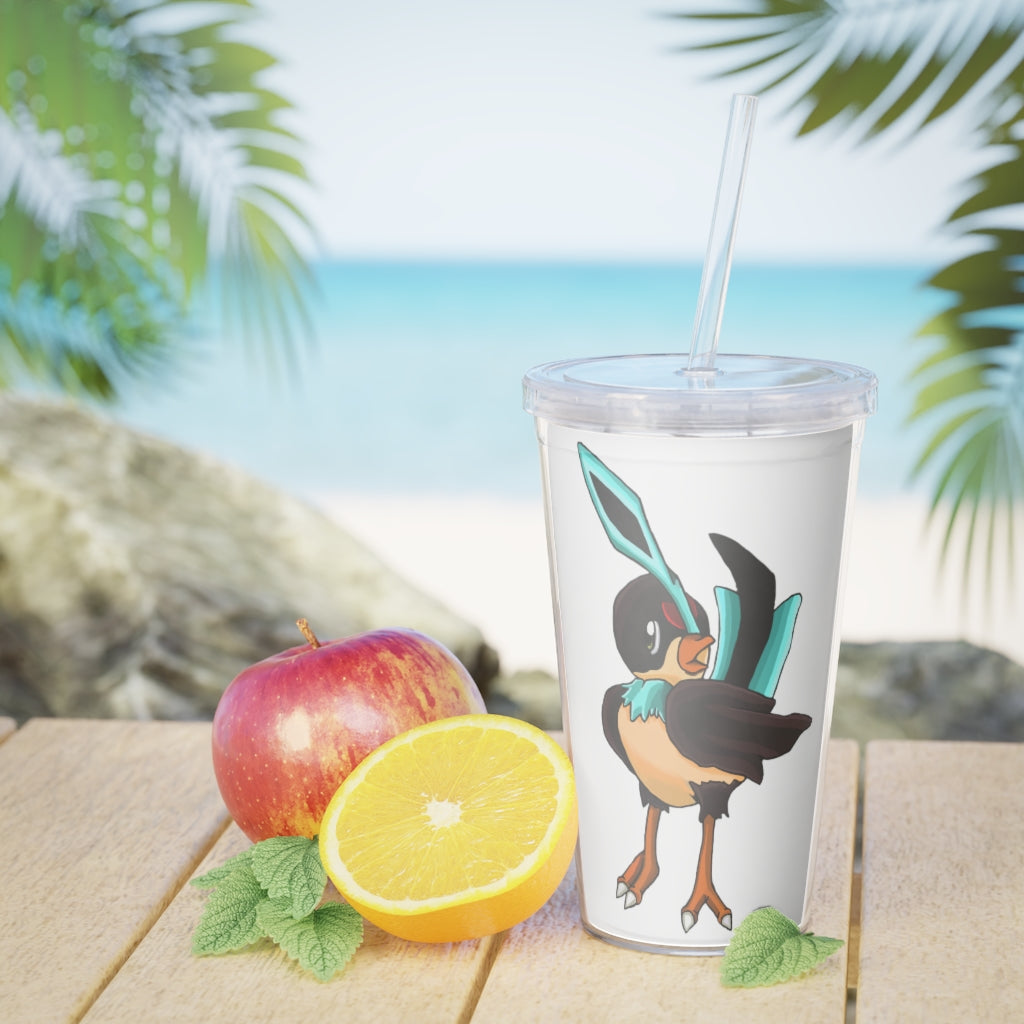 Birdi Plastic Tumbler with Straw in vibrant colors, featuring a removable insert for customization, lid, and straw.