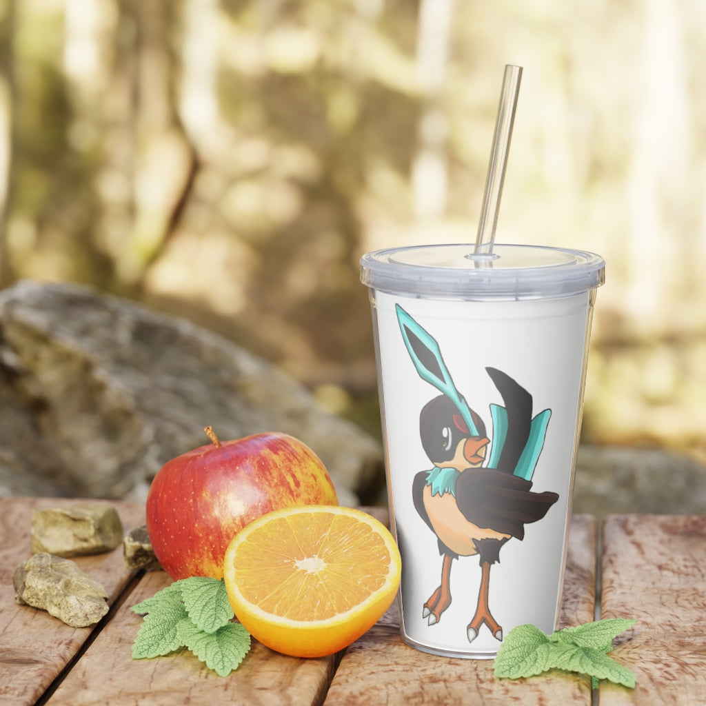 Birdi Plastic Tumbler with Straw in vibrant colors, featuring a removable insert for customization, lid, and straw.