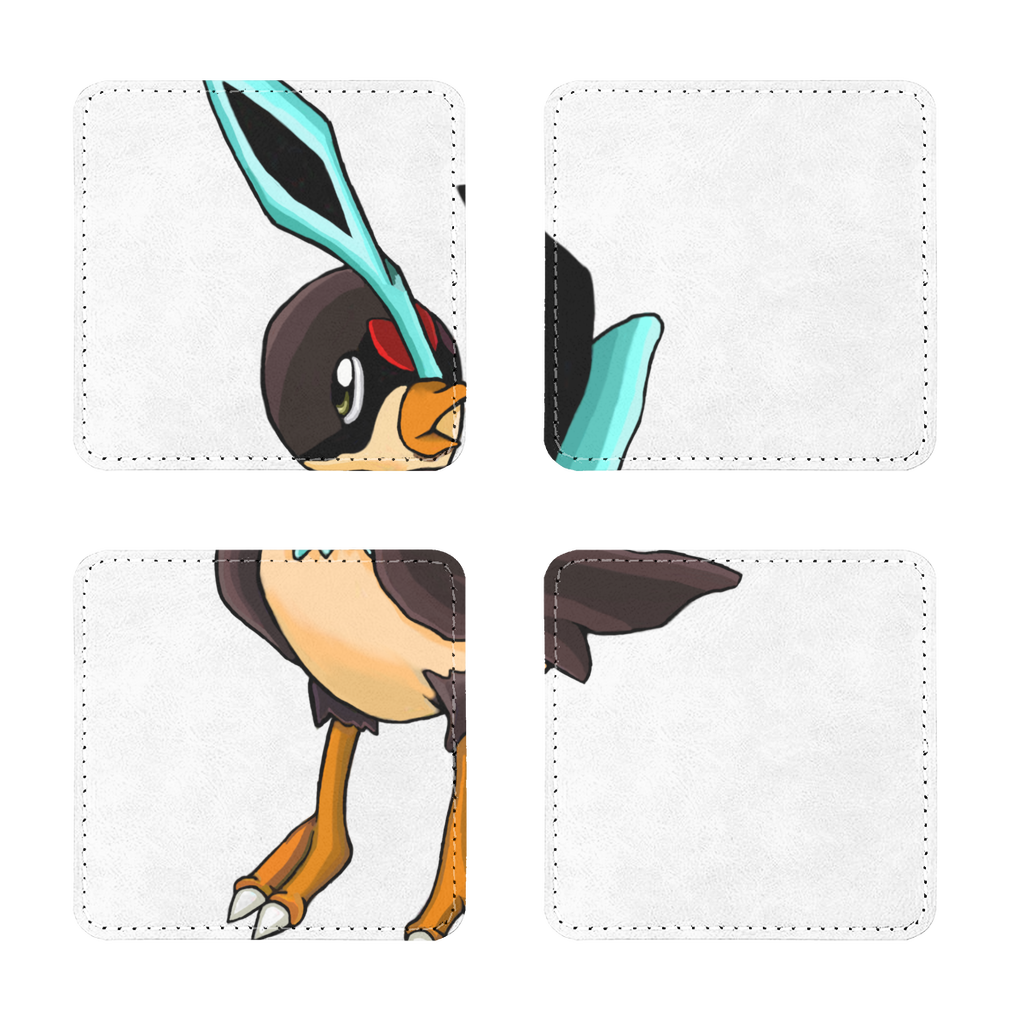 Birdi Sublimation Coasters Pack of Four in square and round shapes, made of PU leather, showcasing white stitching and a sleek design.