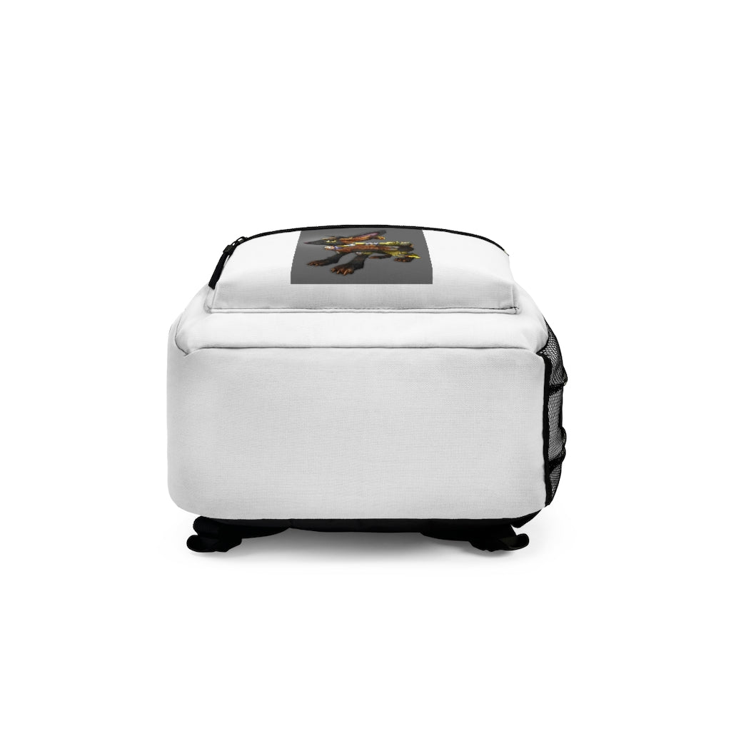 Black Amara Backpack made from durable spun polyester, featuring adjustable straps and a custom name tag, perfect for everyday use.