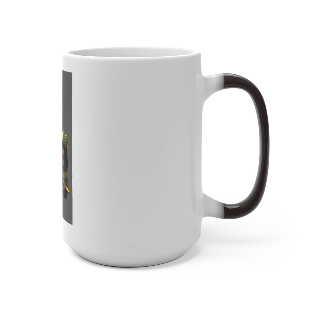 Black Amara Color Changing Mug showcasing its unique design and color transformation when filled with hot liquid.