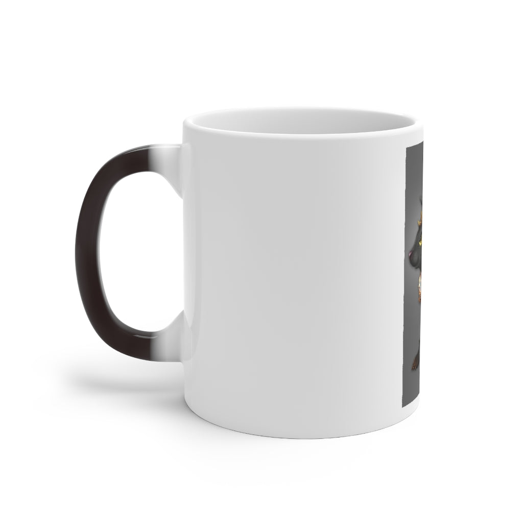 Black Amara Color Changing Mug showcasing its unique design and color transformation when filled with hot liquid.