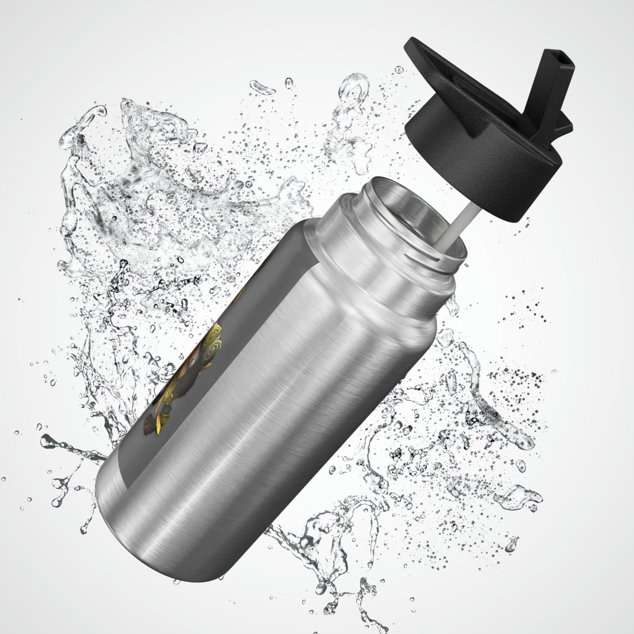 Black Amara Gator Tumbler, 32oz, stainless steel with a black plastic cap and straw, showcasing a sleek design.