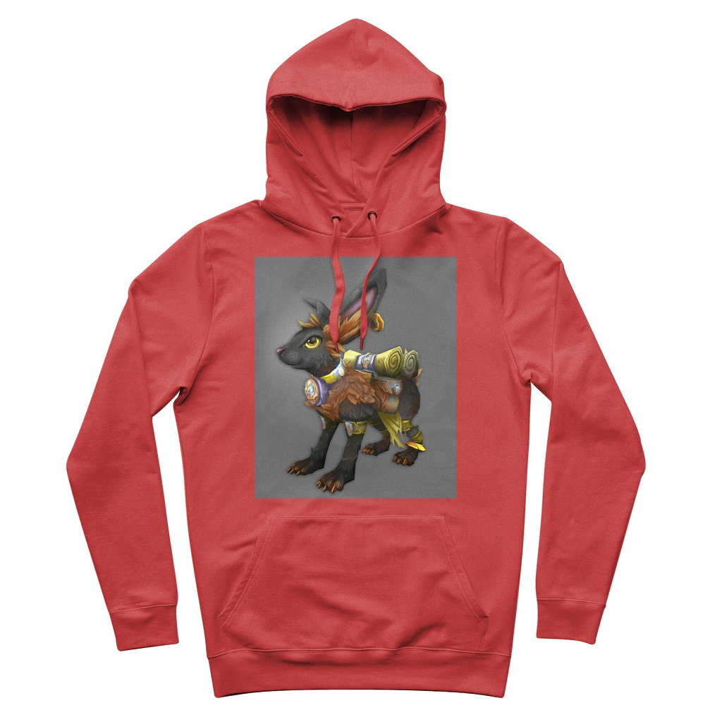 Black Amara Premium Adult Hoodie featuring adjustable lined hood and kangaroo pocket, made from soft brushed fleece fabric.