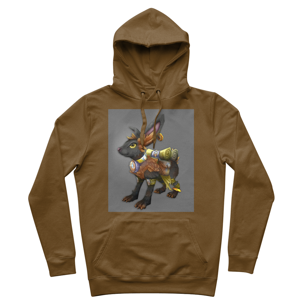 Black Amara Premium Adult Hoodie featuring adjustable lined hood and kangaroo pocket, made from soft brushed fleece fabric.