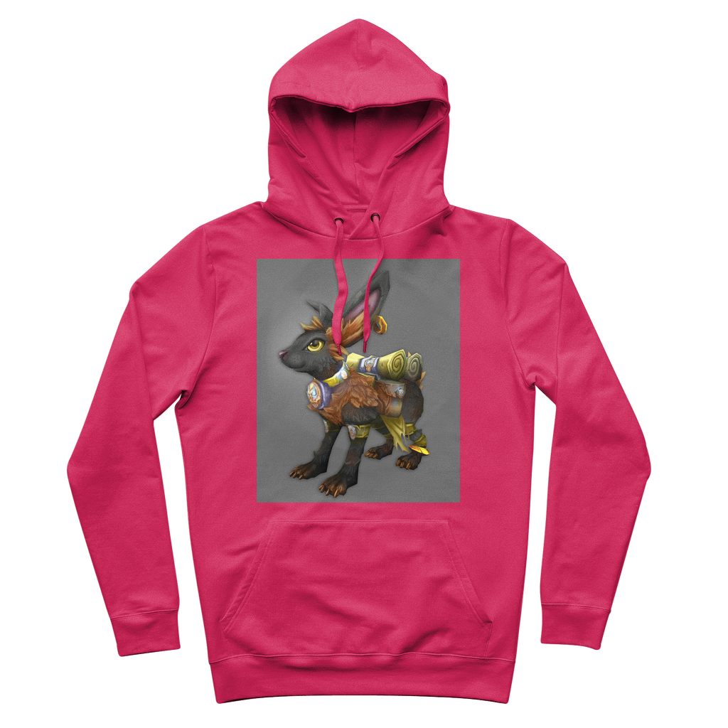 Black Amara Premium Adult Hoodie featuring adjustable lined hood and kangaroo pocket, made from soft brushed fleece fabric.