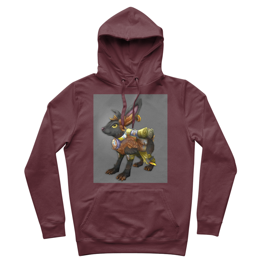 Black Amara Premium Adult Hoodie featuring adjustable lined hood and kangaroo pocket, made from soft brushed fleece fabric.