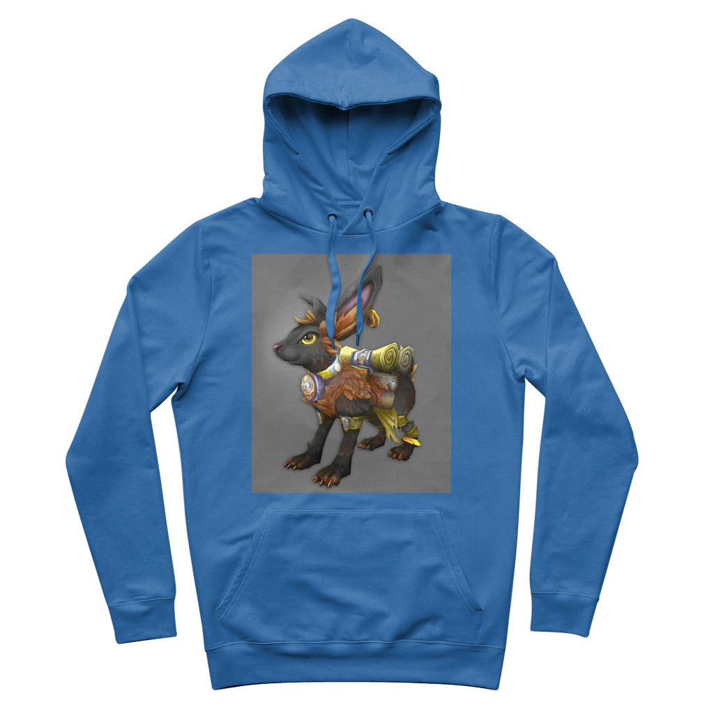 Black Amara Premium Adult Hoodie featuring adjustable lined hood and kangaroo pocket, made from soft brushed fleece fabric.