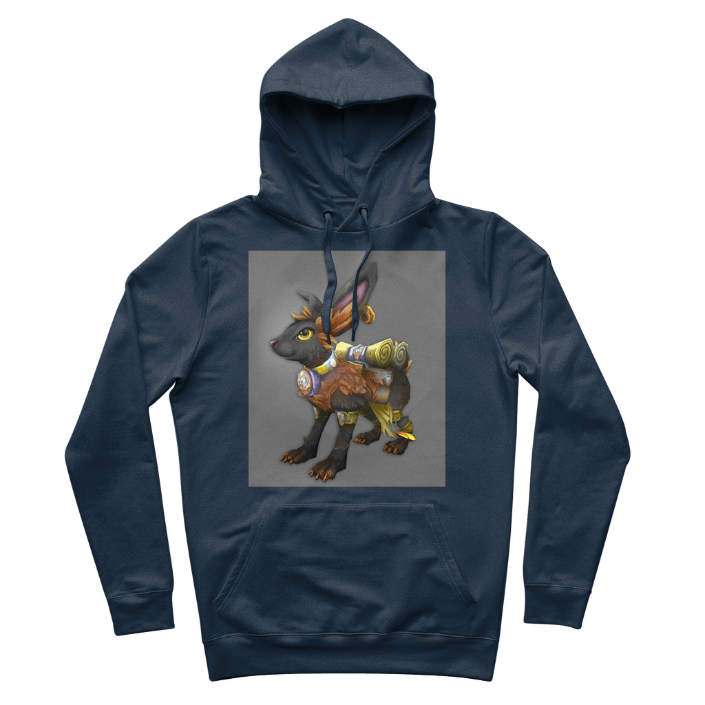 Black Amara Premium Adult Hoodie featuring adjustable lined hood and kangaroo pocket, made from soft brushed fleece fabric.