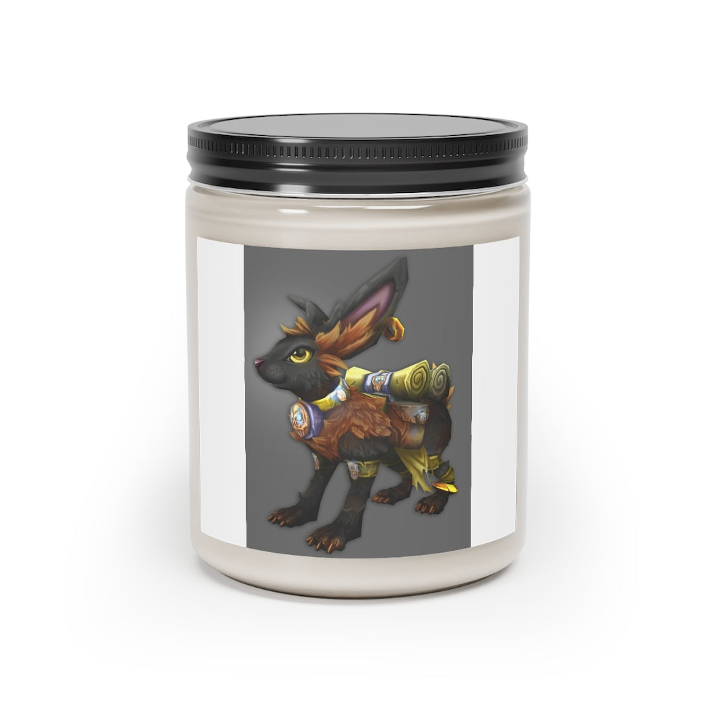 Black Amara Scented Candle in a glass container, featuring a permanent adhesive label, showcasing its vegan soy coconut wax composition.