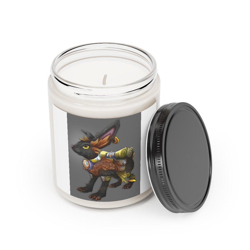 Black Amara Scented Candle in a glass container, featuring a permanent adhesive label, showcasing its vegan soy coconut wax composition.