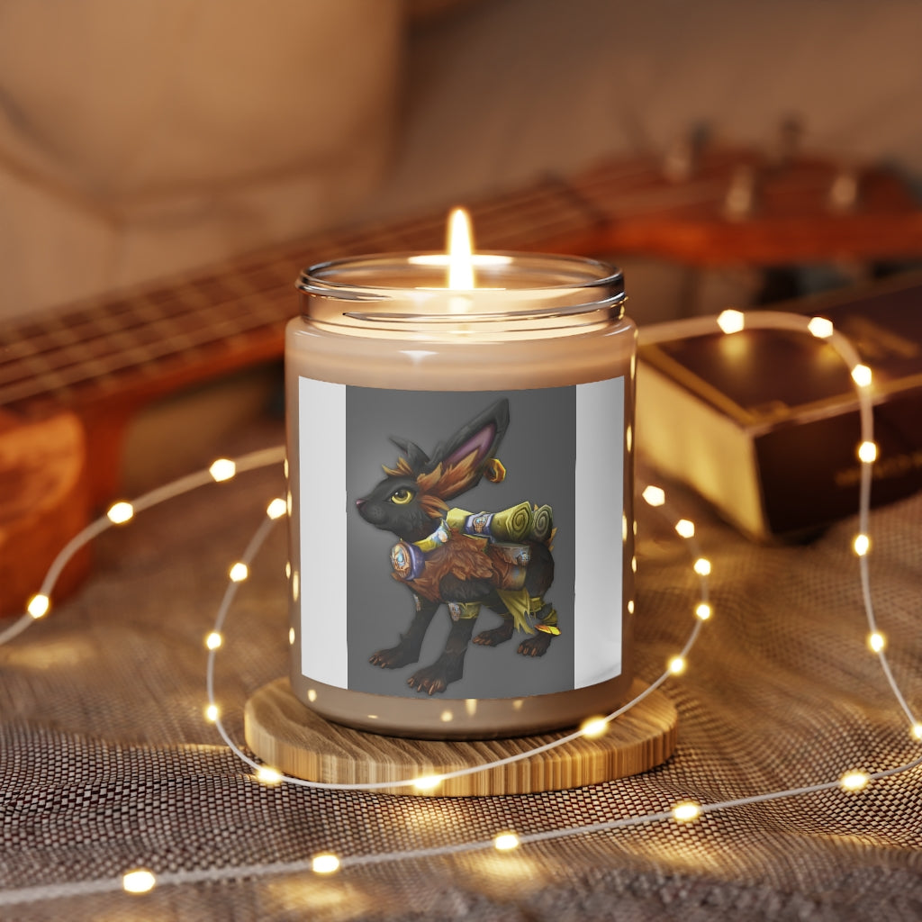 Black Amara Scented Candle in a glass container, featuring a permanent adhesive label, showcasing its vegan soy coconut wax composition.