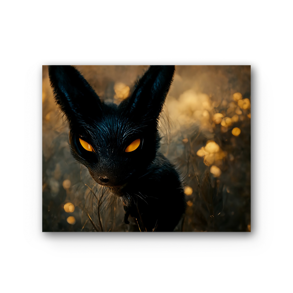 Black and Orange Kitty Cat Premium Stretched Canvas artwork featuring vibrant colors and a playful design, perfect for home decor.