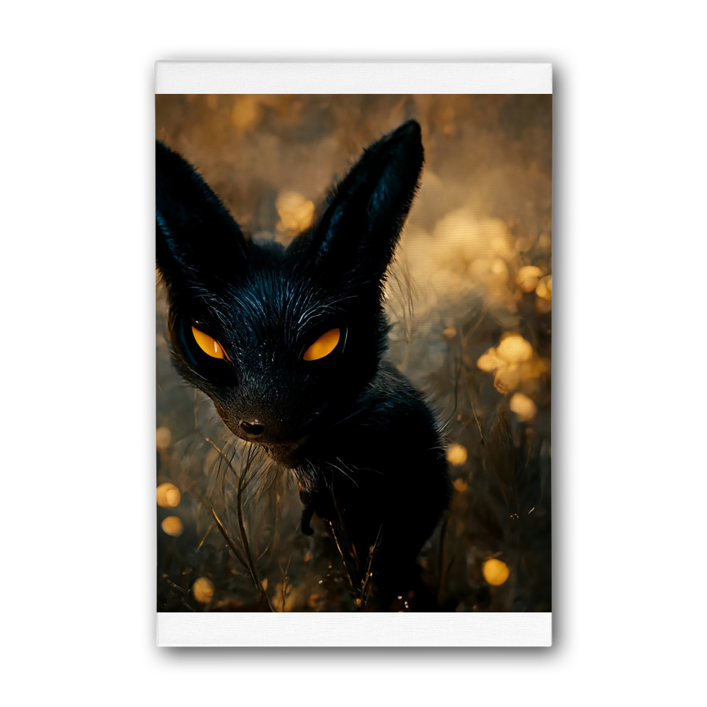 Black and Orange Kitty Cat Premium Stretched Canvas artwork featuring vibrant colors and a playful design, perfect for home decor.