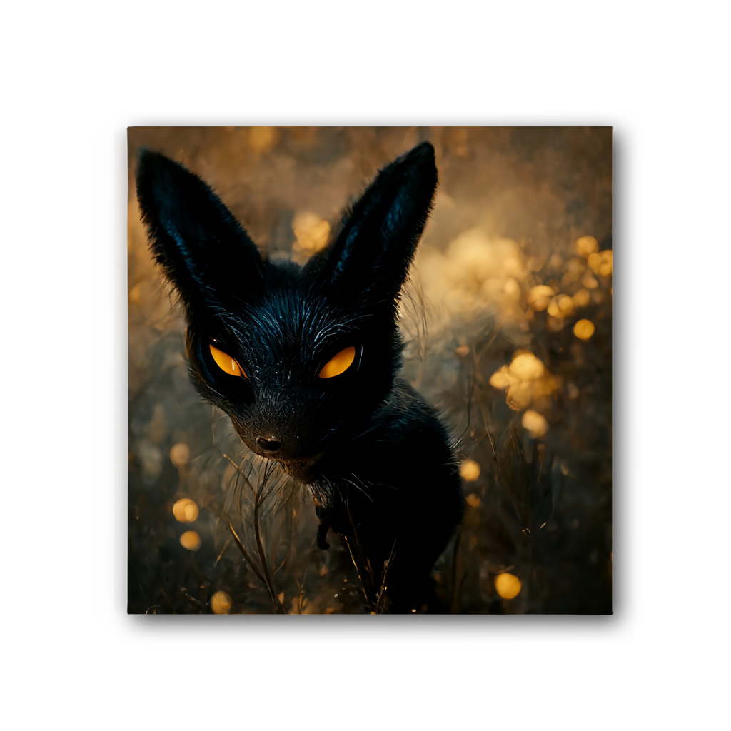 Black and Orange Kitty Cat Premium Stretched Canvas artwork featuring vibrant colors and a playful design, perfect for home decor.