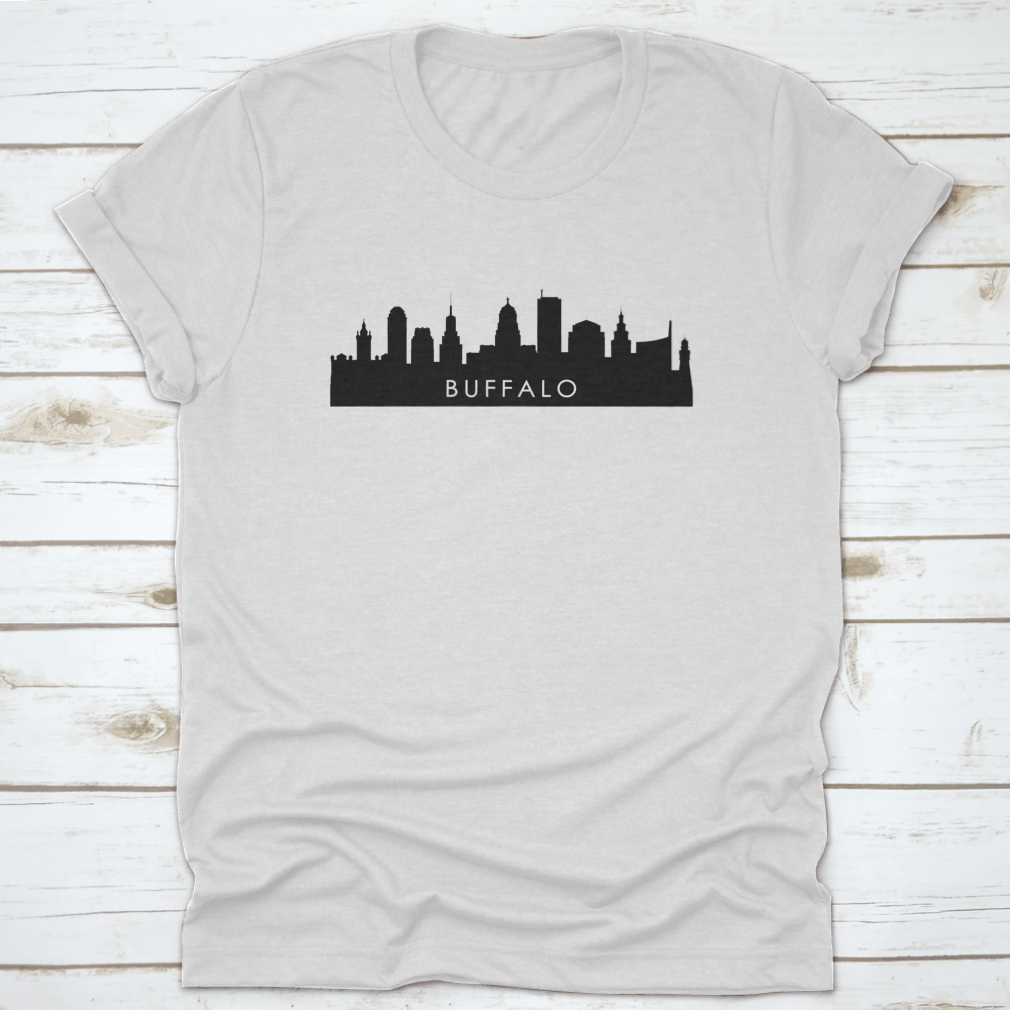 Black Buffalo City Skyline Silhouette design vector illustration on a stylish t-shirt, showcasing the iconic skyline in a modern and artistic way.