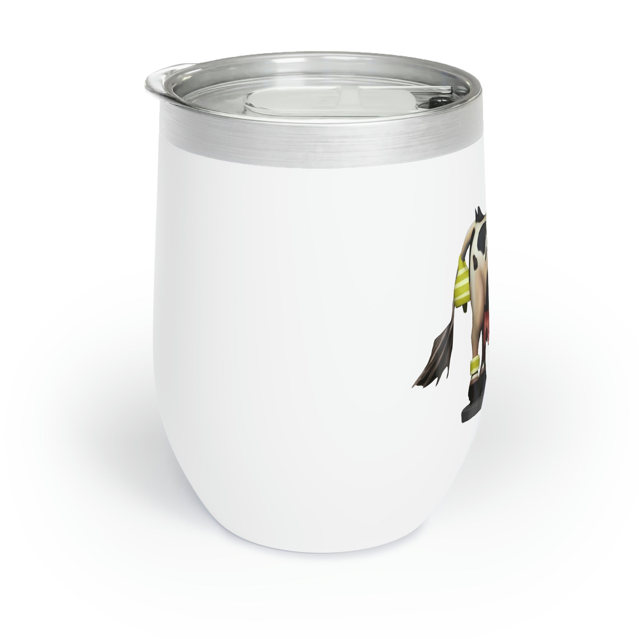 Black Cow Chill Wine Tumbler in stainless steel with double-insulated walls, showcasing a sleek and modern stemless design.