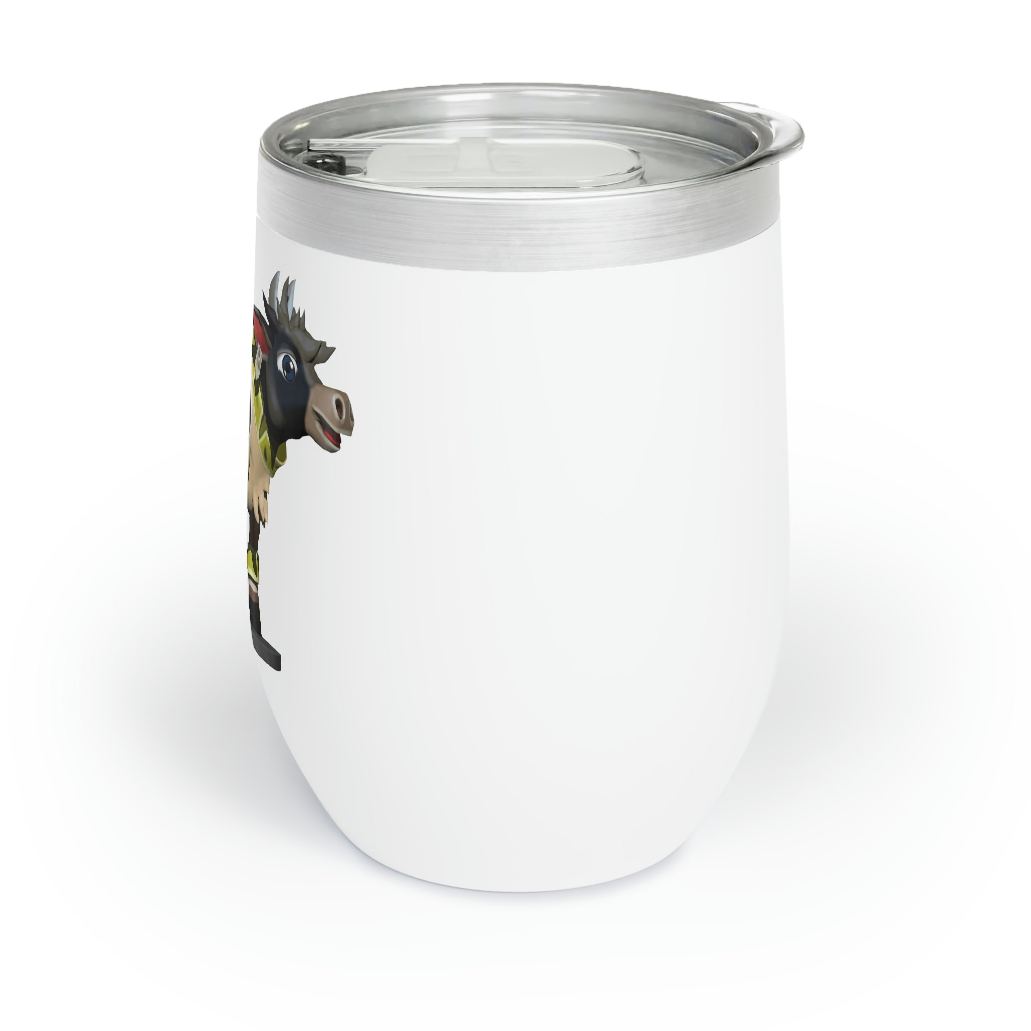 Black Cow Chill Wine Tumbler in stainless steel with double-insulated walls, showcasing a sleek and modern stemless design.
