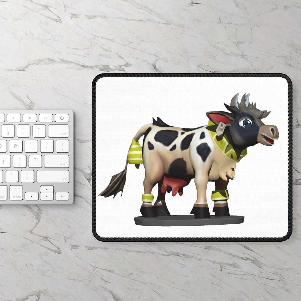 Black Cow Gaming Mouse Pad featuring vibrant designs and stitched edges, measuring 9x7 inches.