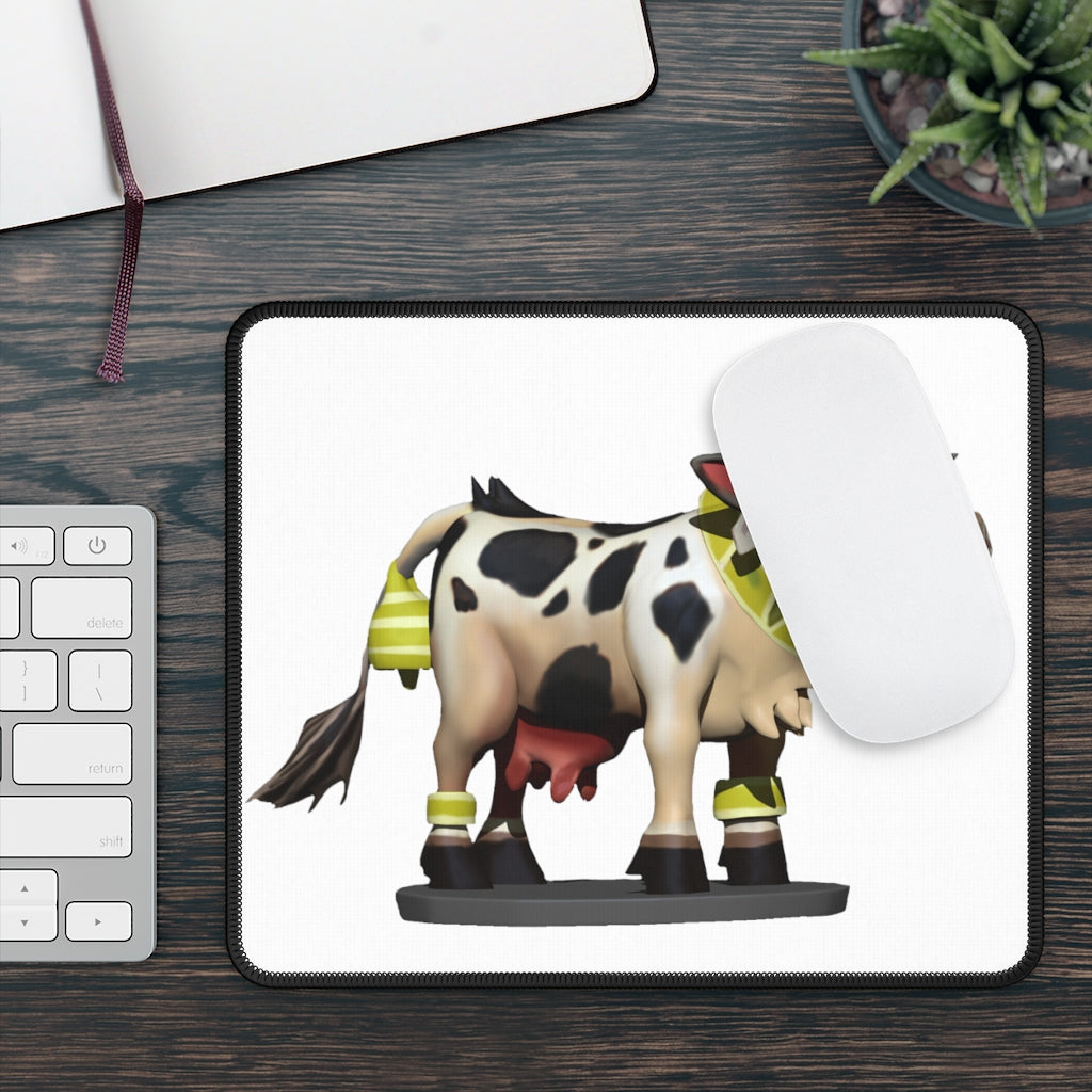 Black Cow Gaming Mouse Pad featuring vibrant designs and stitched edges, measuring 9x7 inches.