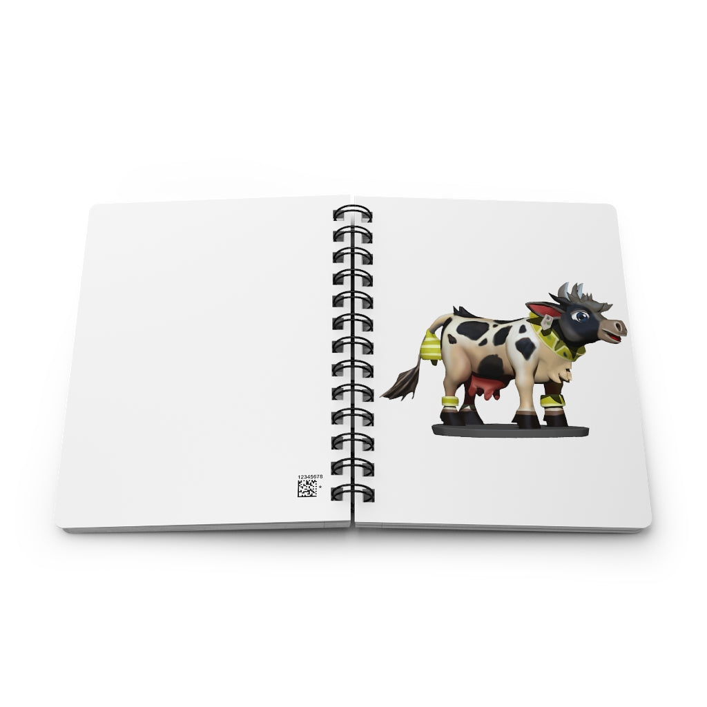 Black Cow Spiral Bound Journal with glossy laminated cover and lined pages, perfect for writing dreams and ideas.