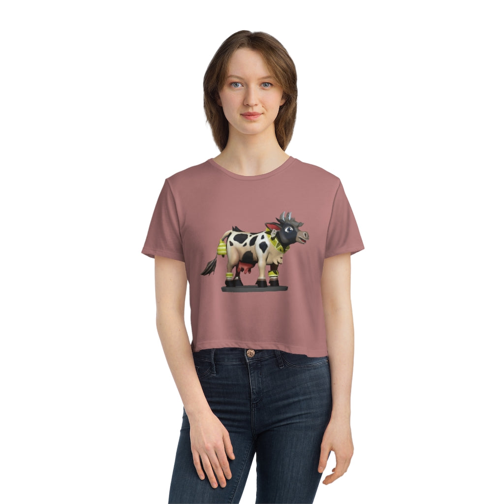 Black Cow Women's Flowy Cropped Tee in various colors, showcasing its soft fabric and stylish design.