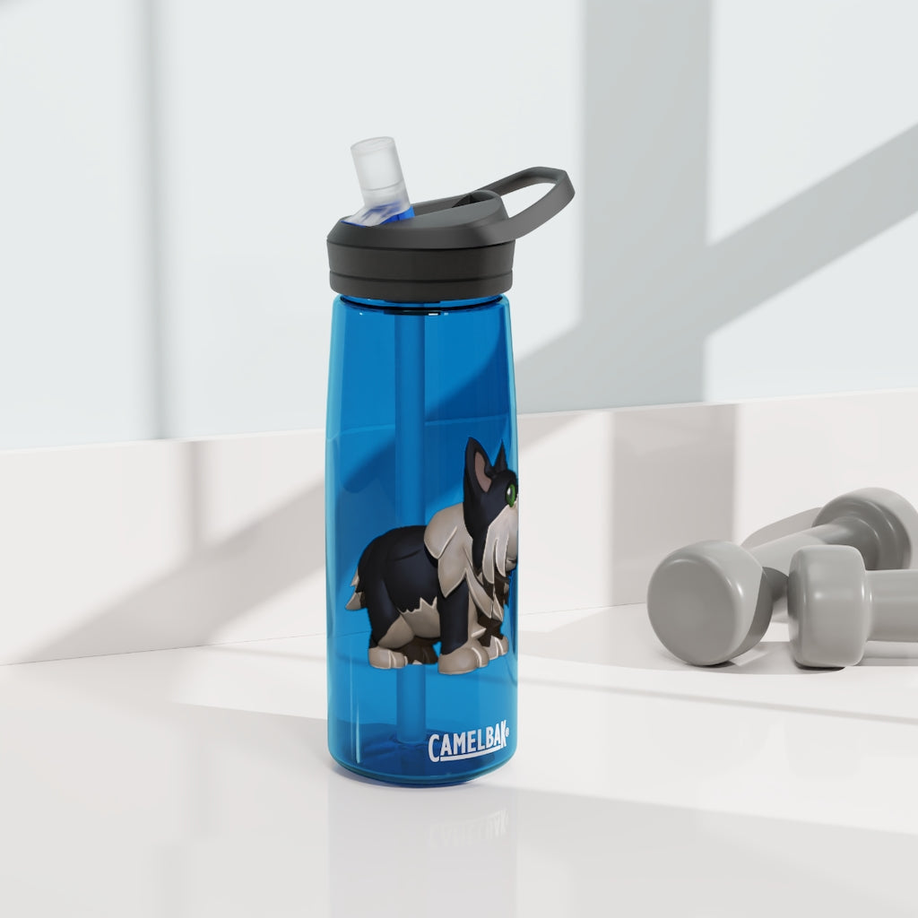 Black Dog CamelBak Eddy® Water Bottle in 20oz and 25oz sizes, showcasing its durable Tritan™ material and spill-proof design.