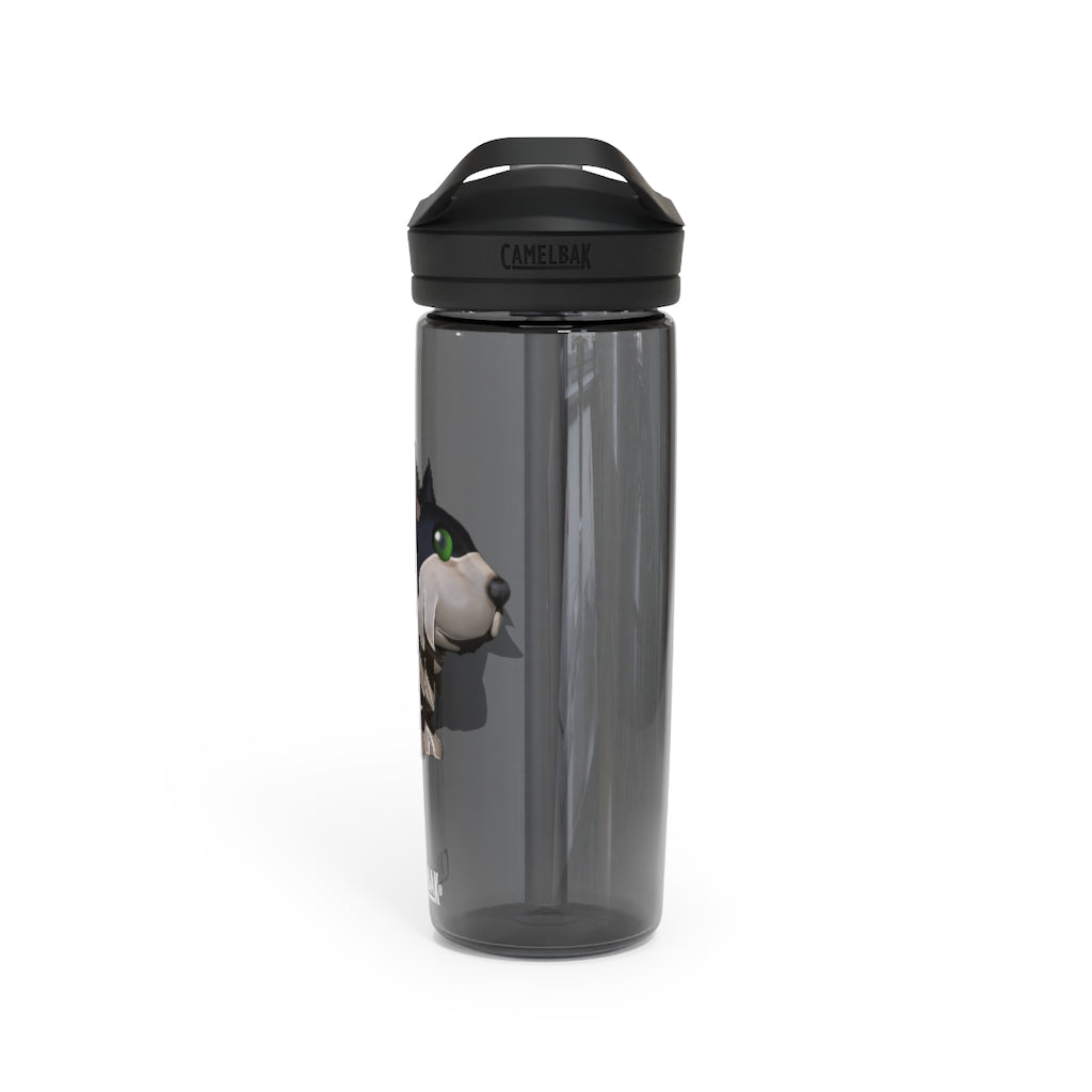 Black Dog CamelBak Eddy® Water Bottle in 20oz and 25oz sizes, showcasing its durable Tritan™ material and spill-proof design.