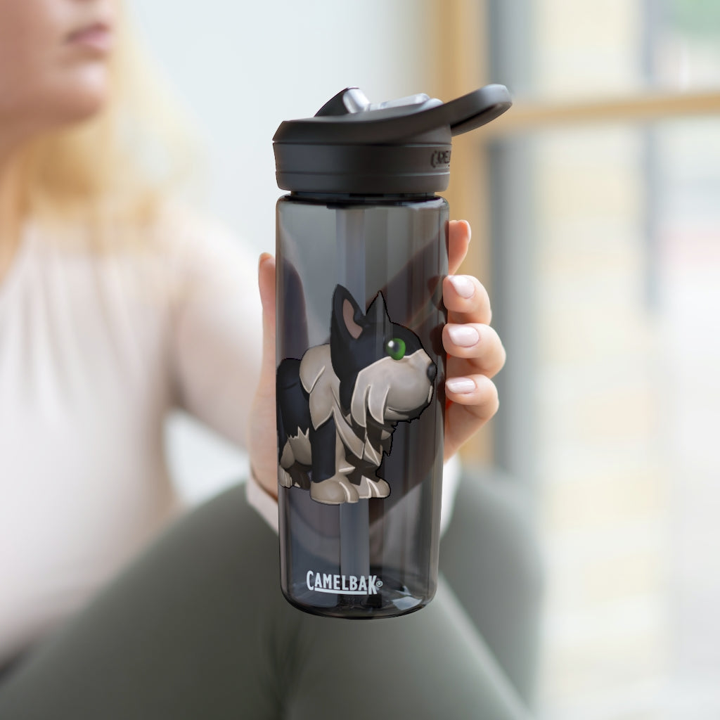 Black Dog CamelBak Eddy® Water Bottle in 20oz and 25oz sizes, showcasing its durable Tritan™ material and spill-proof design.