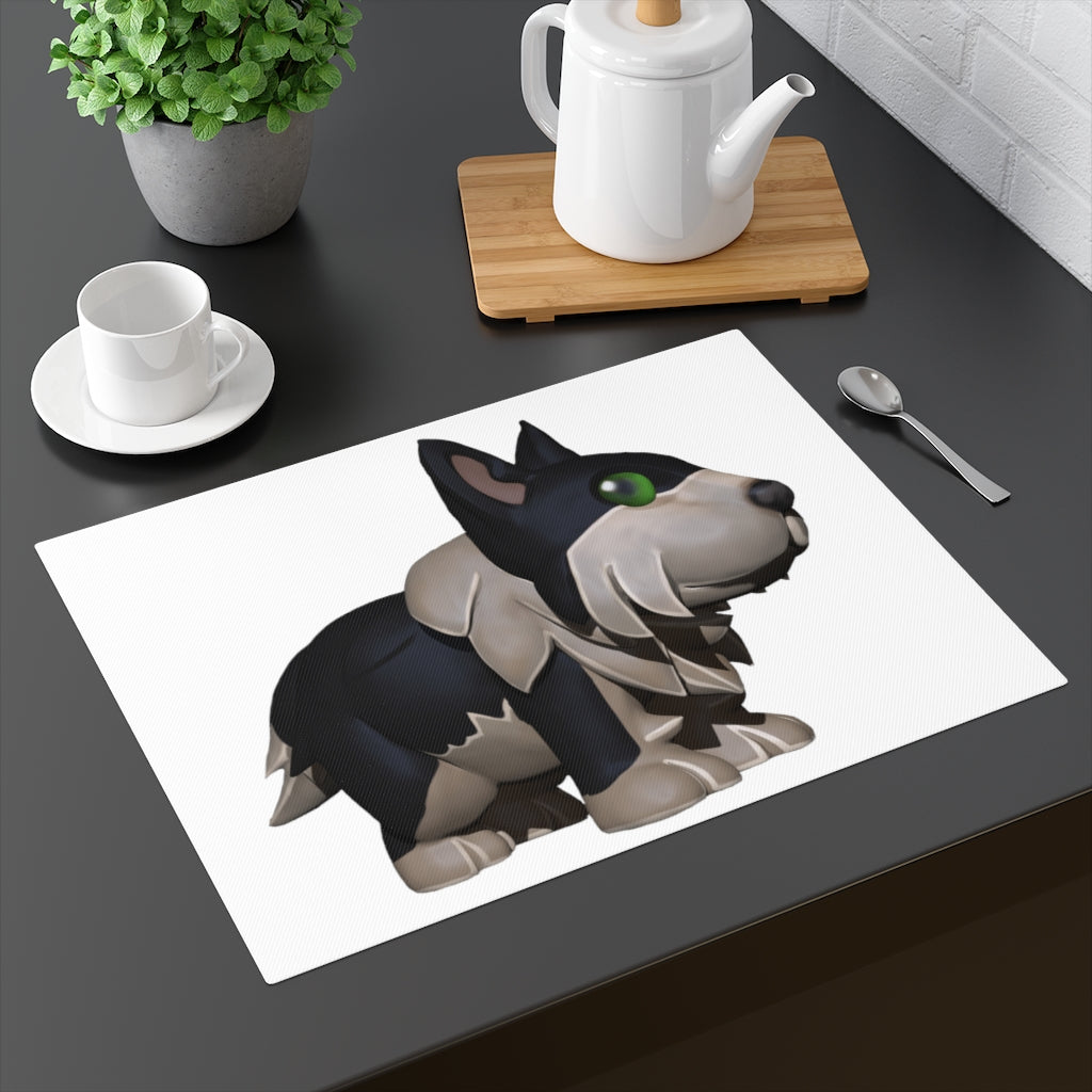 Black Dog Placemat featuring a unique design, made from durable cotton, perfect for dining tables.