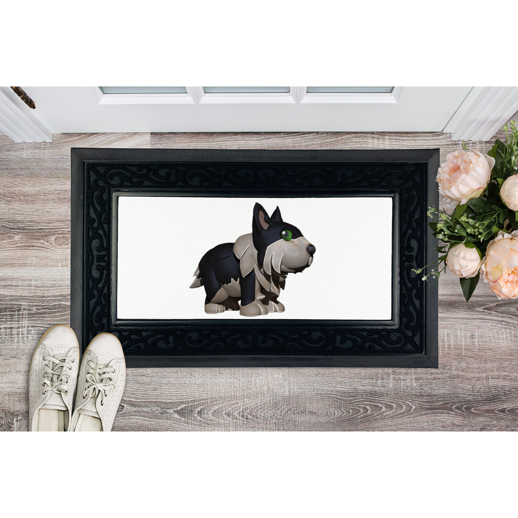 Black Dog Sublimation Heavy Duty Door Mat with removable fabric center and stylish brush border, designed for durability and customization.