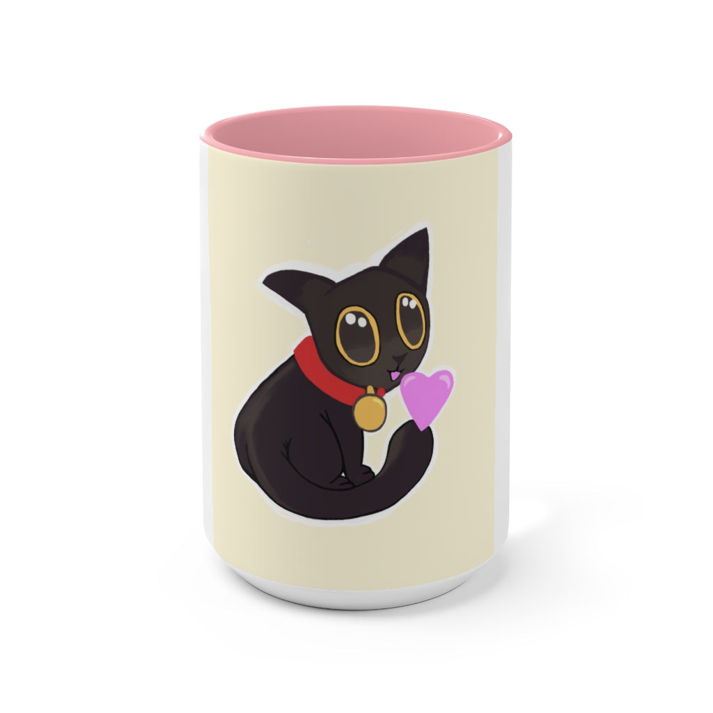A stylish Black Kitty Accent Mug featuring a white exterior and a colored interior, perfect for cat lovers.